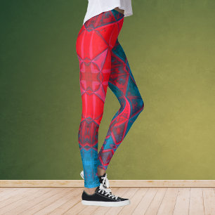 Leggings Mosaic Carré Kaleidoscope Rouge et Bleu