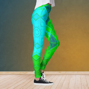 Leggings Mosaic Carré Kaleidoscope Vert et Bleu