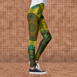 Leggings Mosaic Kaleidoscope Fleur Jaune et Vert