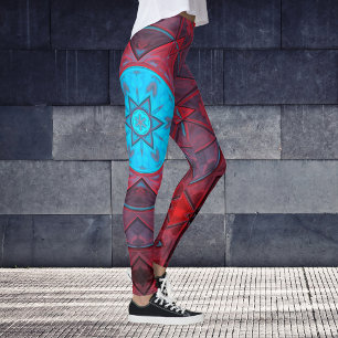 Leggings Mosaic Kaleidoscope Fleur Rouge et Bleu