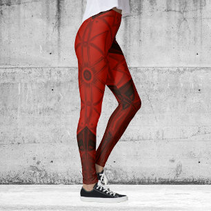Leggings Mosaic Kaleidoscope Fleur Rouge et Noir