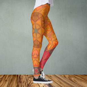 Leggings Mosaic Kaleidoscope Fleur Rouge Orange et Noir