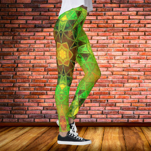 Leggings Mosaic Kaleidoscope Fleur vert et orange