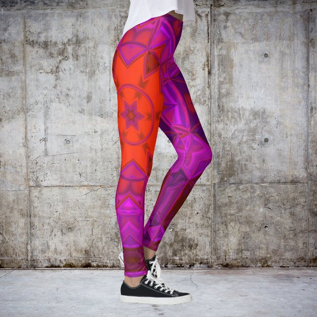 Leggings Mosaic Kaleidoscope Fleur violet rose et rouge (Créateur téléchargé)
