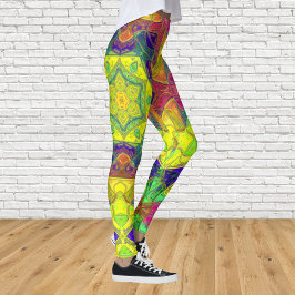 Leggings Mosaic Mandala Fleur Jaune Bleu et Vert
