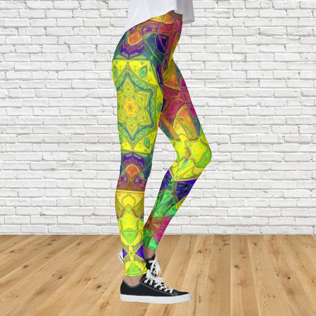 Leggings Mosaic Mandala Fleur Jaune Bleu et Vert (Créateur téléchargé)