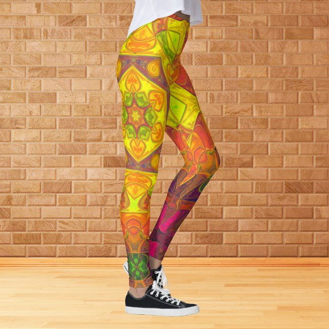 Leggings Mosaic Mandala Fleur Jaune Orange et Violet (Créateur téléchargé)