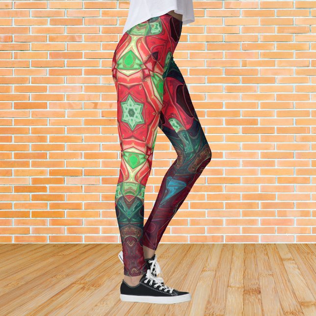 Leggings Mosaic Mandala Fleur rouge Turquoise et bleu (Créateur téléchargé)