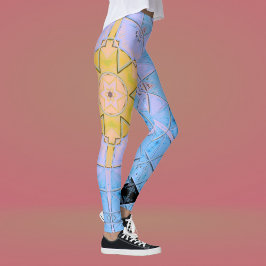Leggings Mosaic Mandala Flower bleu et jaune