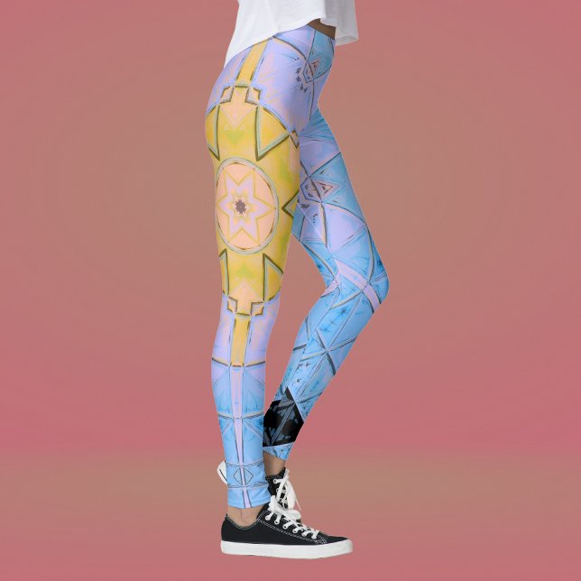 Leggings Mosaic Mandala Flower bleu et jaune (Créateur téléchargé)