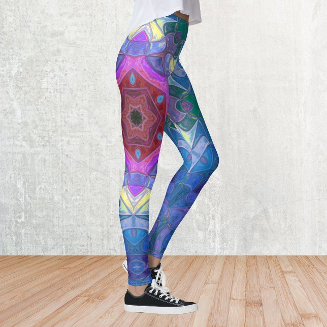 Leggings Mosaic Mandala Flower rose bleu et jaune (Créateur téléchargé)