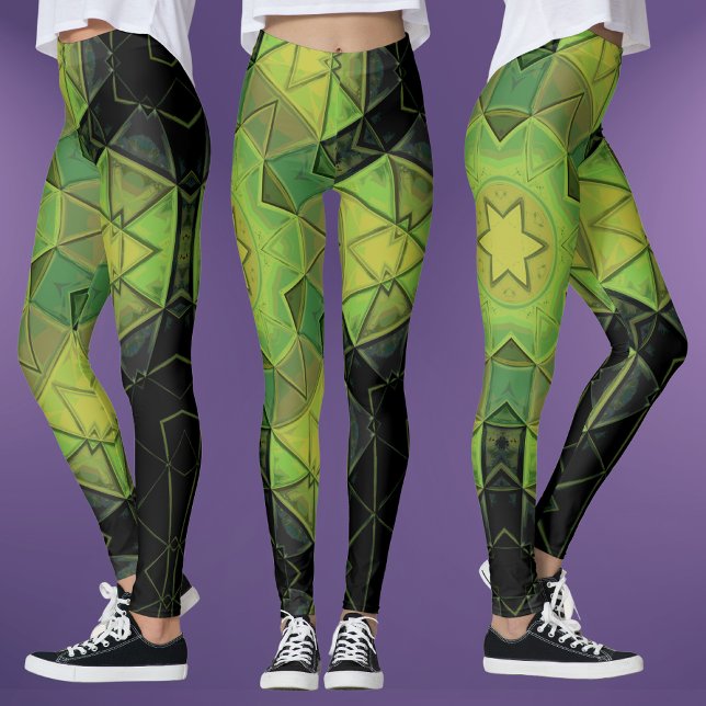 Leggings Mosaic Mandala Flower vert jaune et noir (Créateur téléchargé)