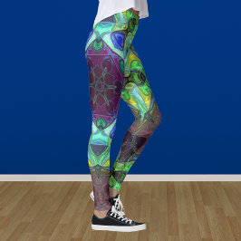 Leggings Mosaic Mandala Flower violet bleu et vert