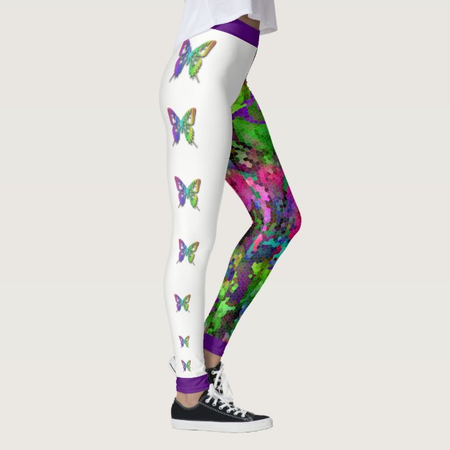 Leggings [Mosaïque arc-en-ciel] Papillons à effet de verre  (Droite)