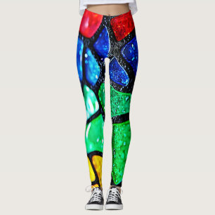 Leggings Mosaïque d'art en verre arc-en-ciel brillant