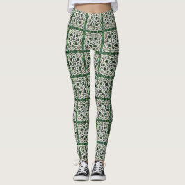 Leggings Mosaïque de pierre céleste verte et blanche