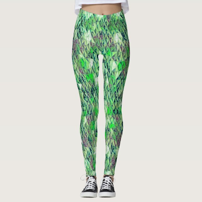 Leggings Mosaïque en triangles verdâtres avec dégradé (Devant)