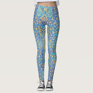 Leggings Mosaïque marocaine multicolore or bleu turquoise
