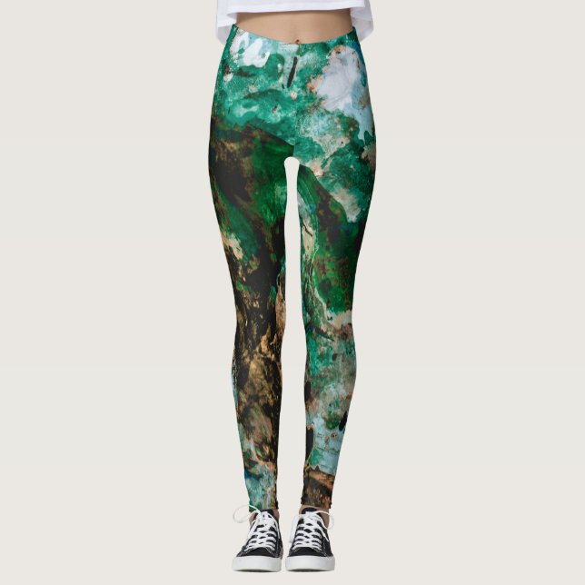 Leggings Moss Agate Green Crystal Geode Abstract (Devant)