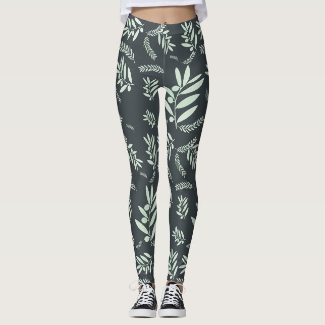 Leggings Motif à branche d'olivier naturel (Devant)