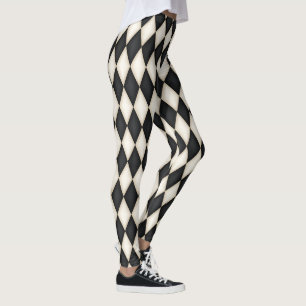 Leggings Motif à carreaux diamant Harlequin noir et blanc