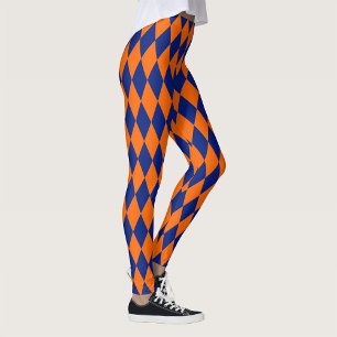 Leggings Motif à carreaux Harlequin orange et bleu 