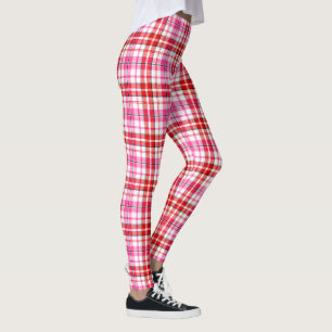 Leggings Motif à carreaux Tartan blanc rouge rose