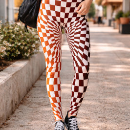 Leggings Motif à damier illusion audacieux rouge orange
