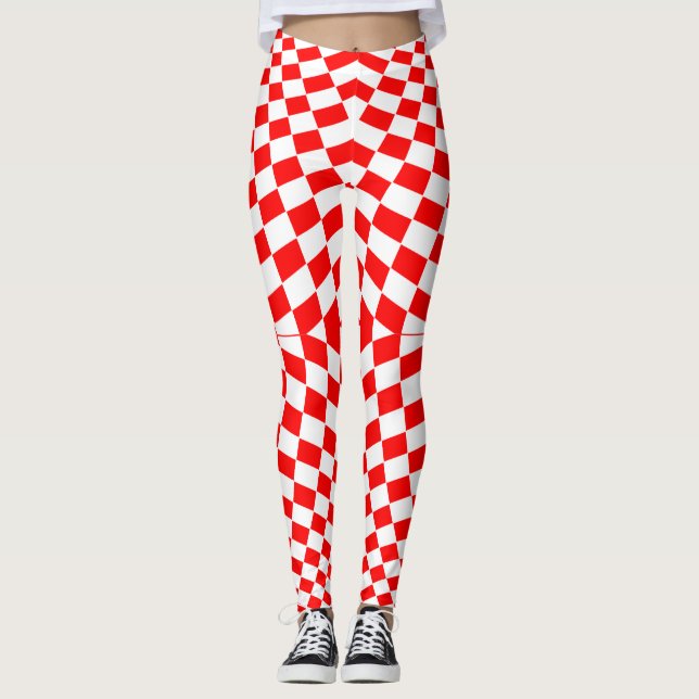 Leggings Motif À damiers blanc rouge (Devant)