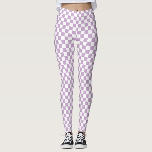 Leggings Motif À damiers violet et blanc (Devant)