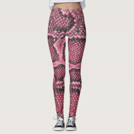 Leggings motif à échelle de serpent rose