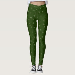Leggings Motif à feuilles grasses vert foncé
