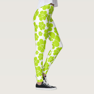 Leggings Motif à fleurs en vert et blanc citron