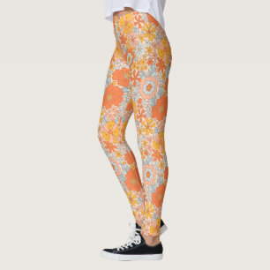 Leggings Motif à fleurs Orange Retro