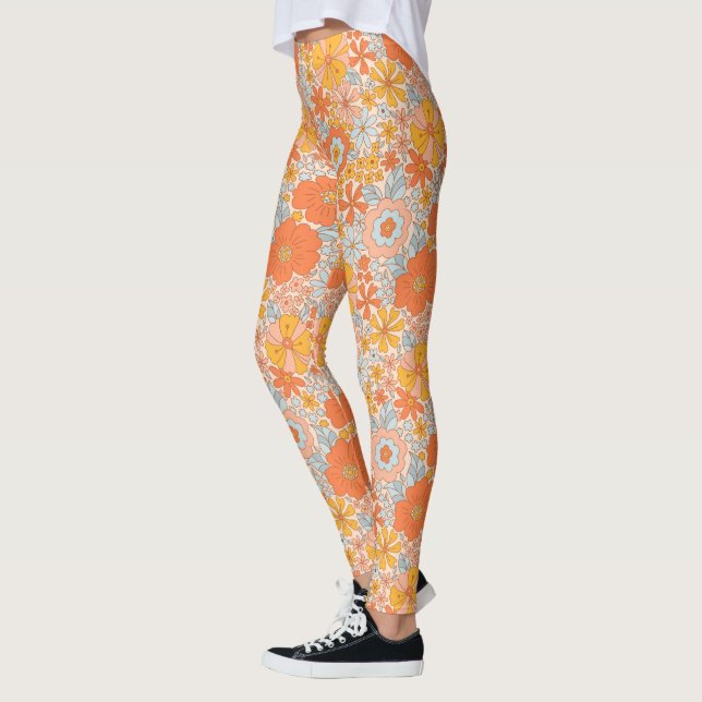 Leggings Motif à fleurs Orange Retro (Gauche)