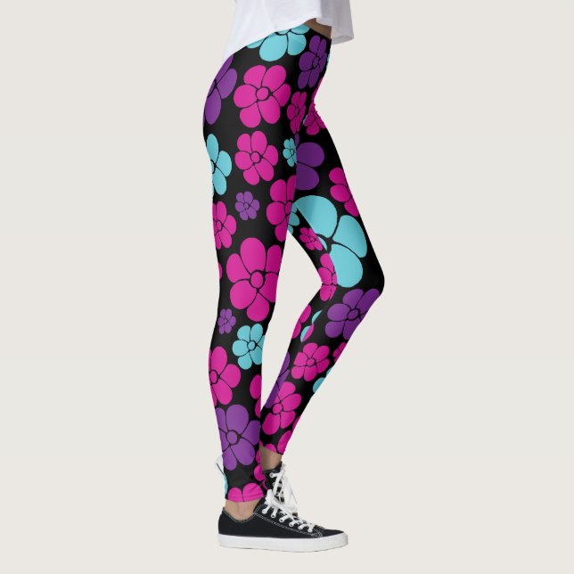 Leggings Motif à fleurs - rose, violet, bleu et noir (Droite)