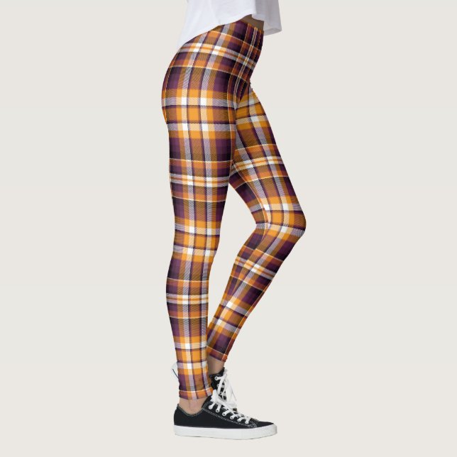 Leggings Motif à plaid blanc, orange et violet d'Halloween (Droite)