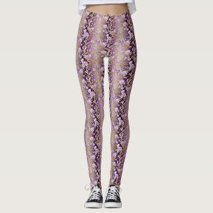 Leggings Motif à rayures florales violettes