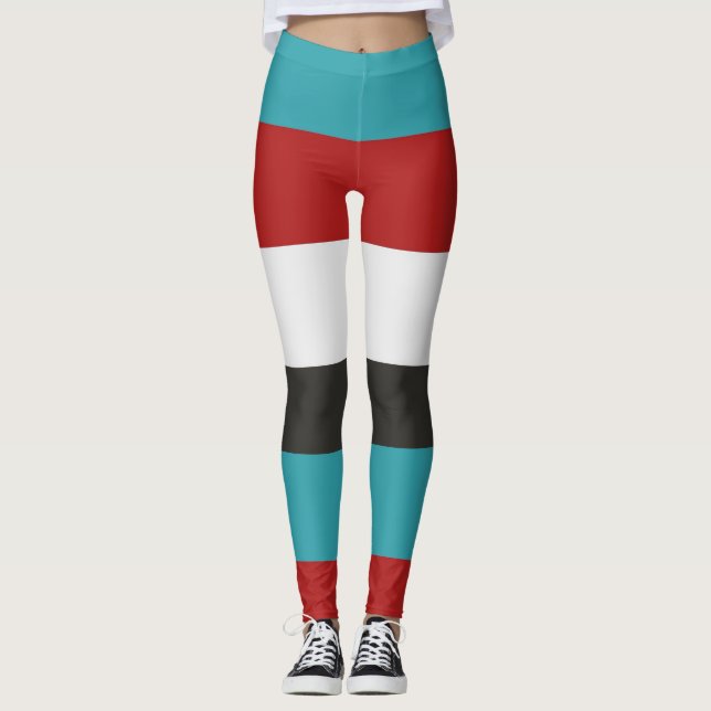 Leggings Motif à rayures horizontales gris-rouge turquoise  (Devant)