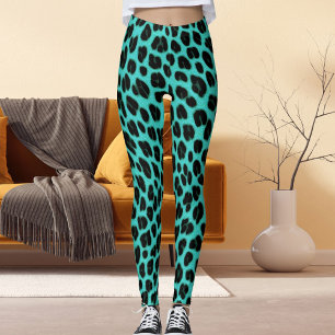 Leggings Motif à taches de peau de léopard de chat bleu noi
