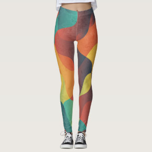 Leggings Motif abstrait à vague vintage colorée