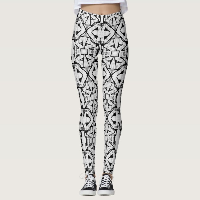 Leggings Motif Abstrait noir et blanc rustique (Devant)