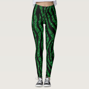 Leggings Motif Abstrait noir et vert chatoyant