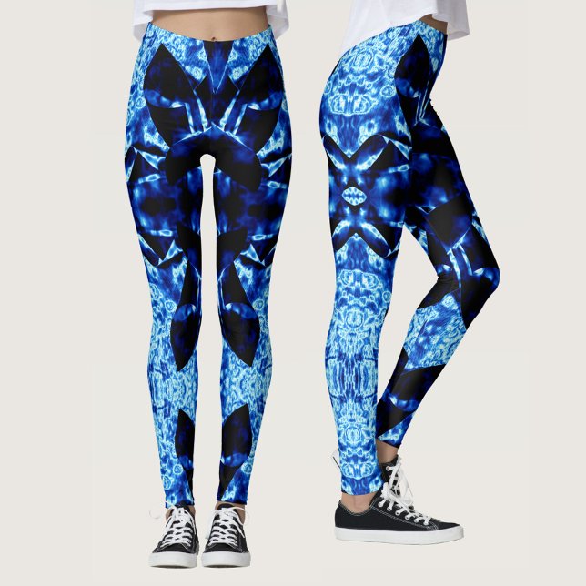 Leggings Motif Abstrait Polynésien Bleu Véritable (Créateur téléchargé)