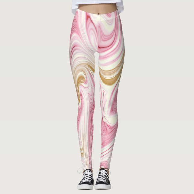 Leggings Motif abstrait rose et blanc (Devant)