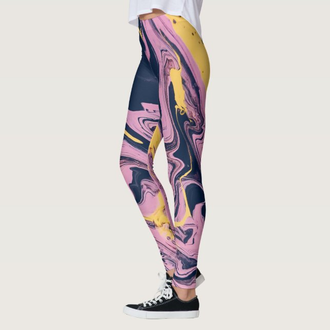 Leggings Motif Abstrait rose, jaune et noir (Gauche)