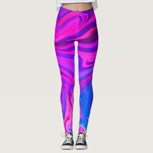 Leggings Motif abstrait rose violet bleu néon