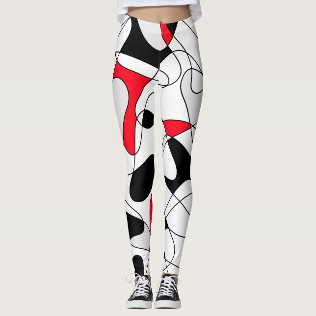 Leggings motif Abstrait - rouge et blanc. (Devant)