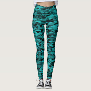 Leggings Motif Abstrait Sarcelle Noir
