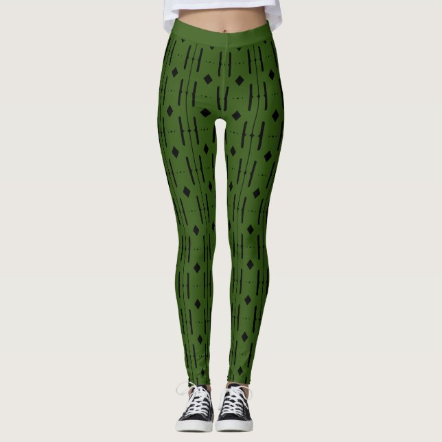 Leggings Motif Abstrait vert et noir (Devant)